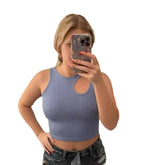 Rib-knit O-neck Sleeveless Crop Top